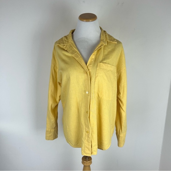 Abercrombie & Fitch Oversized Linen Button Down Shirt Top Yellow Size S - Picture 1 of 4